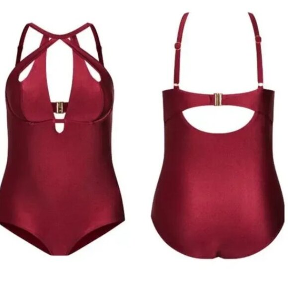 725-18 City Chic Merlot Cancun Underwire One-Piece Swimsuit Size S (16) - Picture 9 of 12